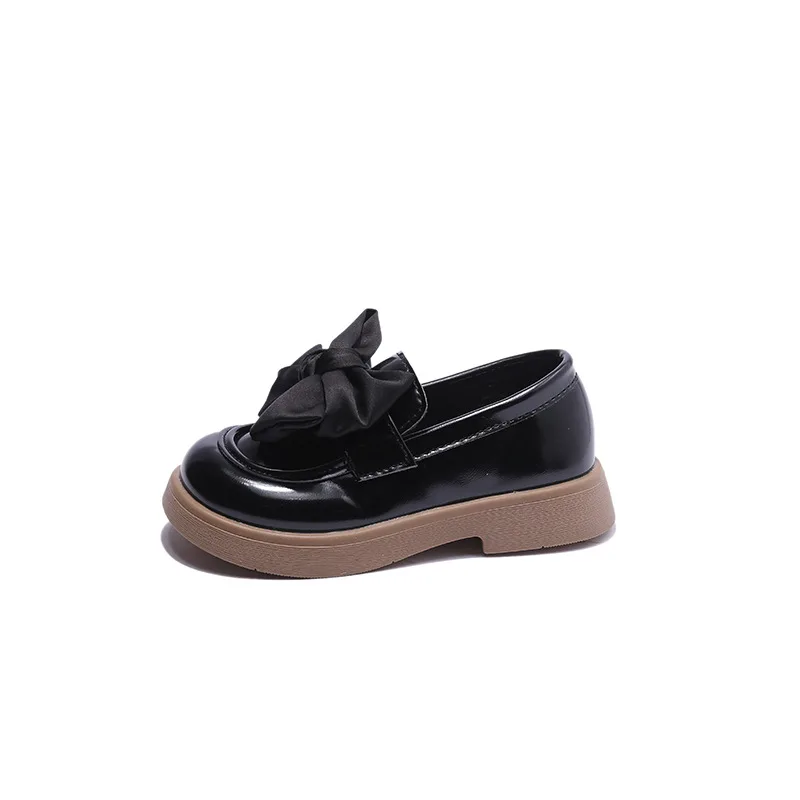 Meisjes Instappers Herfst Lakleer Zwart Wit Strik Slip-On Kinderen Platte Schoenen 23-35 Rubberen Zool Antislip Kinderen Causl Schoen