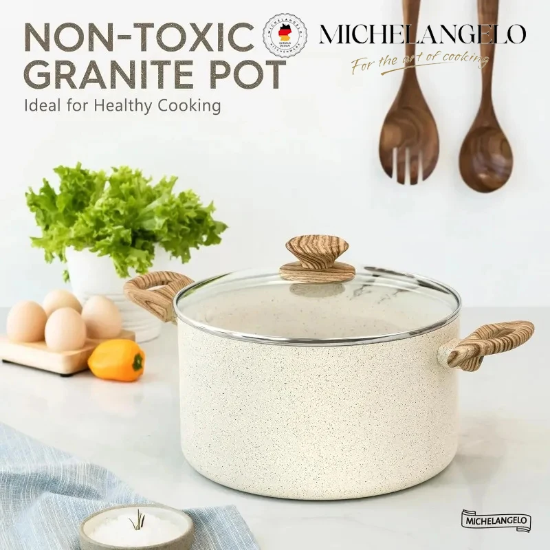 

MICHELANGELO 6-литровая кастрюля с крышкой, алюминиевая кастрюля с двойной ручкой и антипригарным покрытием, бытовая индукционная кастрюля для приготовления пищи, кухонные принадлежности