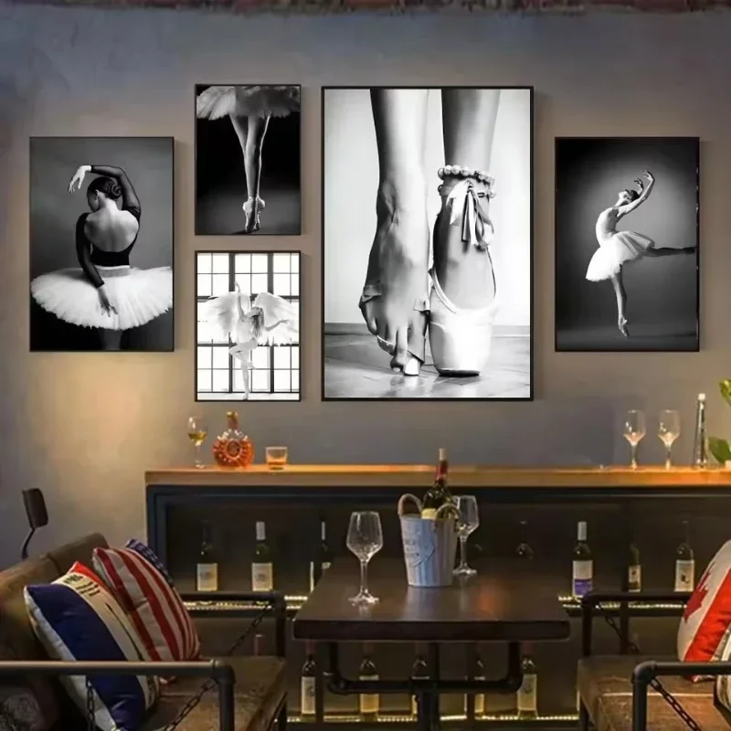 Black and White Ballet Girl Ballerina Posters Prints Dancer Canvas Painting Wall Art Picture Home Decor for Living Room No Frame