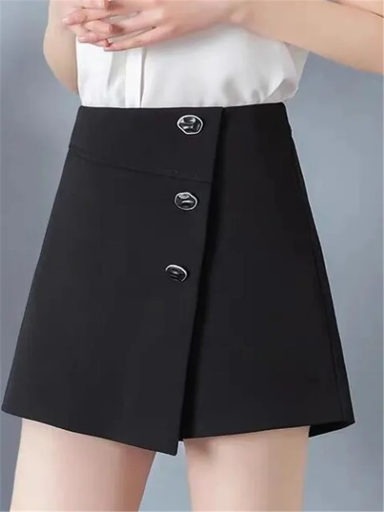 High-waist Shorts Women's Pants Skirt Black Casual Suit Shorts For Women Wide Leg Pants Slim A-line Skirt Pants OL Femme Shorts