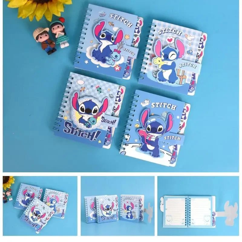 Disney Stitch Portable Journal Notebook Cute Anime Cartoon Fashion Child Coil Book School Supplies Magnetic Buckle Notebook Gift