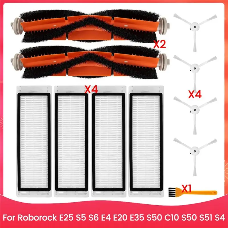 ABFU-Accessories Kit For Roborock E25 S5 S6 E4 E20 E35 S50 C10 S50 S51 S4 Main Side Brush Hepa Filter Replacement Parts