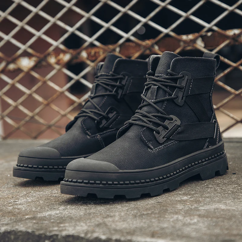 

Новые модные мужские ботильоны на шнуровке с круглым носком, кожаные удобные черные кожаные повседневные ботинки высокого качества на платформе