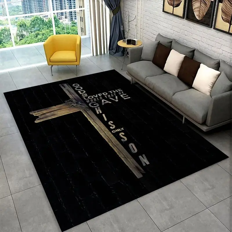 Classic Cross Bible Christian Faith Retro Large Area Rug Non-slip Durable Carpet for Bedroom Living Room Sofa Doormat Home Decor