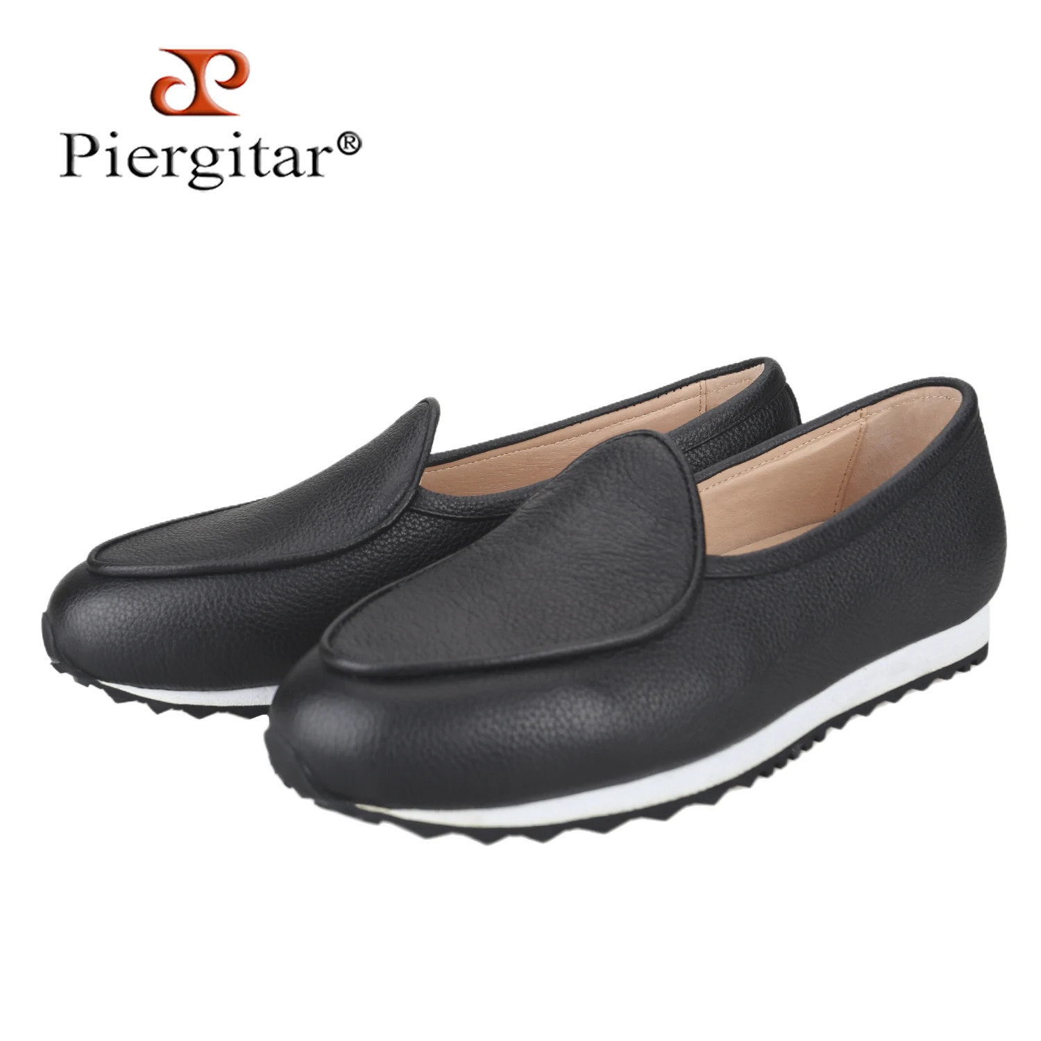 

Piergitar Four Season Style Black Togo Calf Skin Slip-On Driving Shoes Modern Commuting Model Men Loafers For Elites Casual Wear