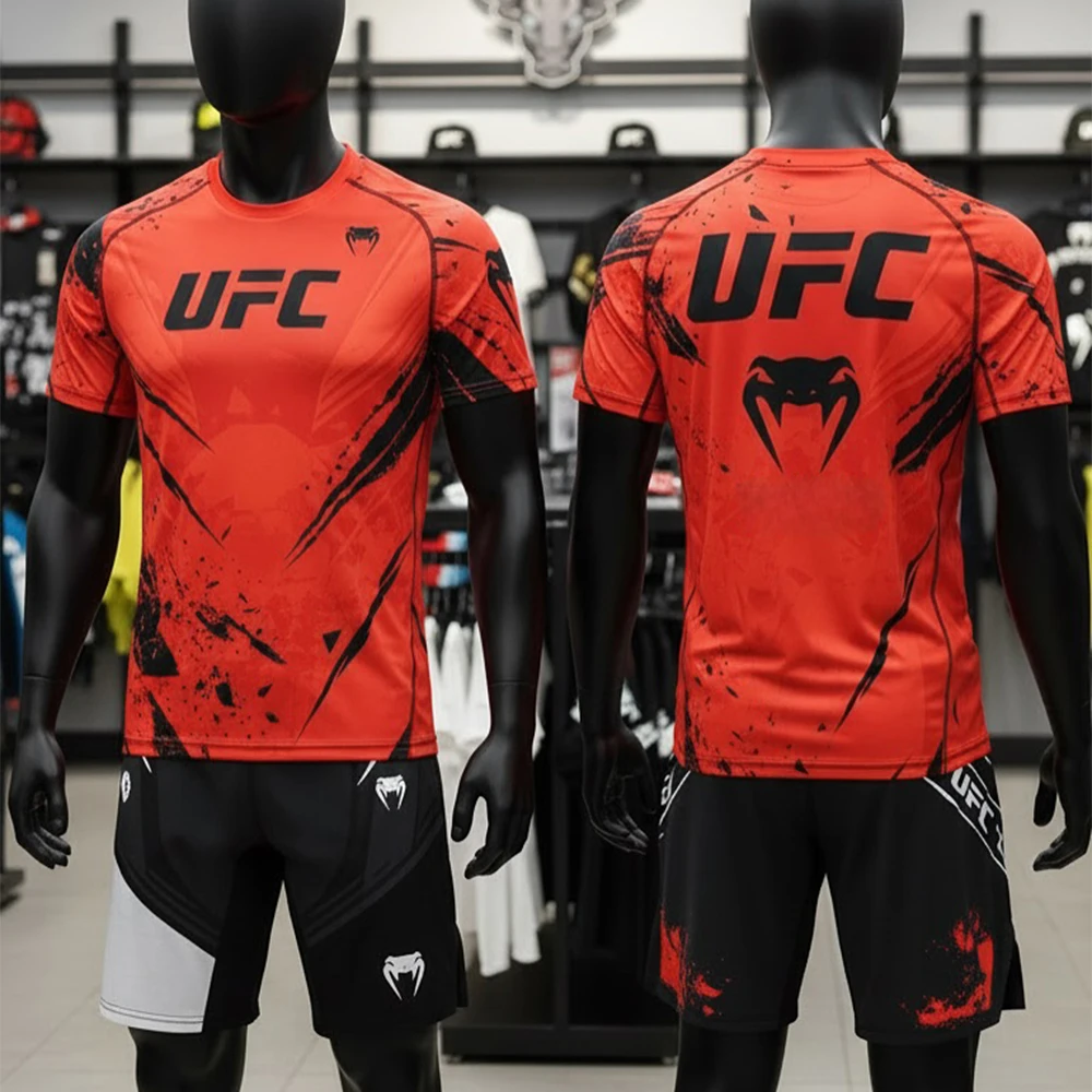 2026 Nowy Zestaw Sportowy UFC Unrivaled by Fighting Night dla Kobiet i Mężczyzn MMA Boks Treningowy Zestaw Ośmiokątna Klatka Jujutsu Koszulka Szorty