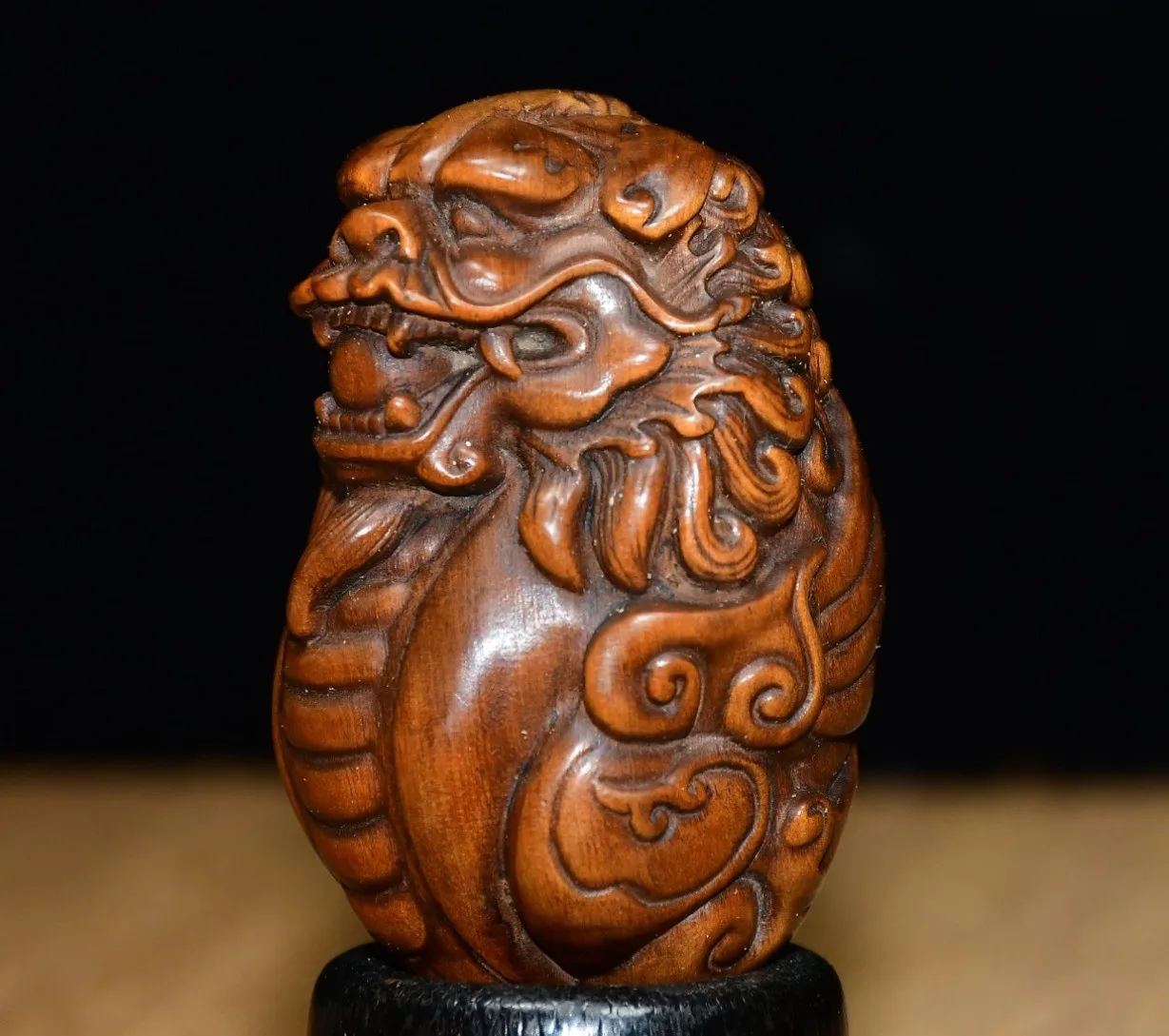 Vintage Wood Wooden Carved Figure Chinese Lion Figurine Sculpture Symbolizing