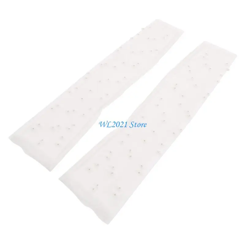 

G5GC Trendy Long Tulle Gloves White Pearls Semi Sheer Gloves for Banquets