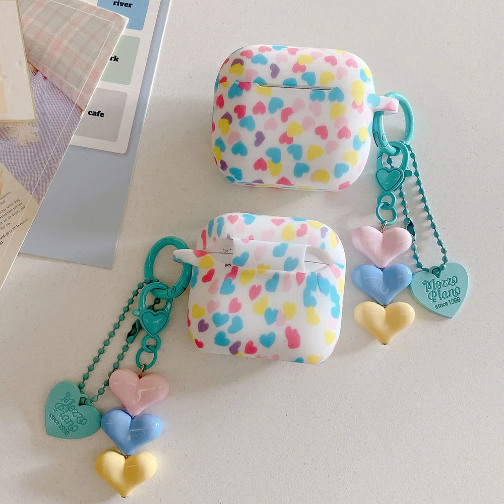 Силиконовый красочный чехол для наушников с подвеской в виде сердца любви для Apple AirPods 1/2 3 4 AirPod Pro 2, милый защитный чехол для гарнитуры
