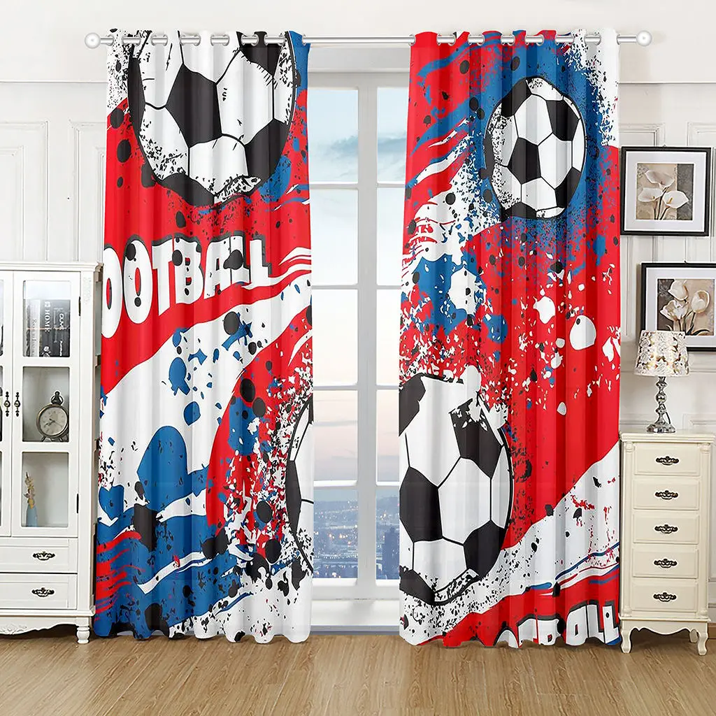 Soccer Balls Football Design Blue Curtains Window Treatment Drapes Window Curtains For Living Room Bedroom Kids Room Home Decor