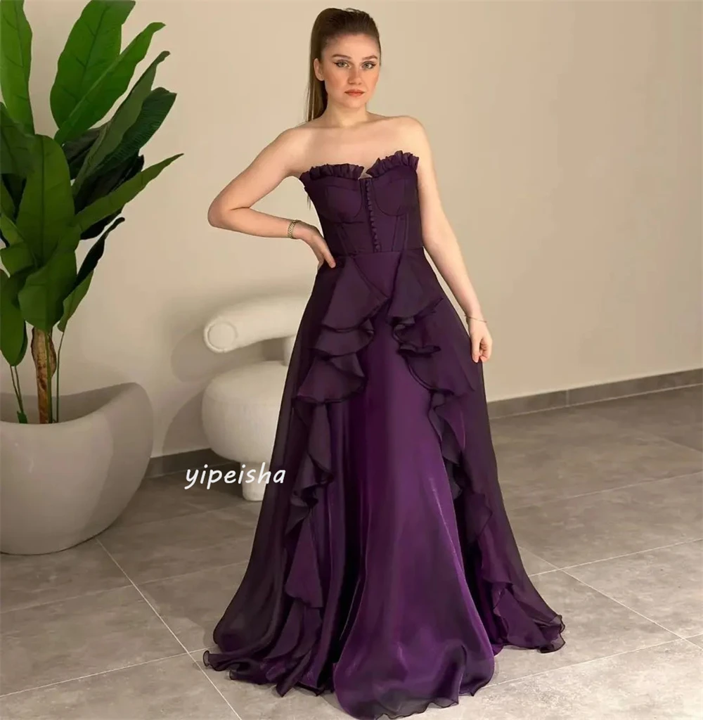 Maßgeschneiderter Abendkleid aus Organza, drapiert, mit Falten, gerüscht, Valentinstag, A-Linie, trägerlos, maßgeschneidertes Anlasskleid, lange Kleider, Saudi-Arabien