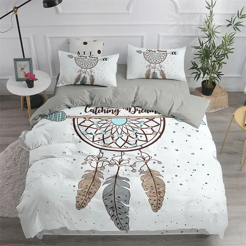 

Dreamcatcher White Bohemian Bedding Set Single Twin Double Queen King Cal King Size Bed Linen Set
