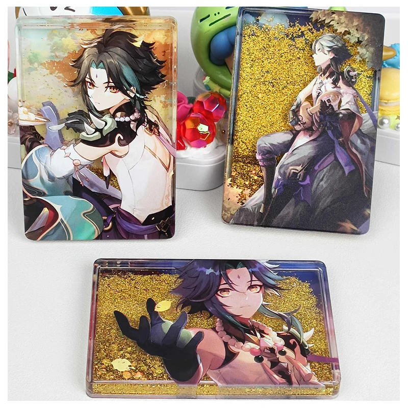 Genshin Impact Card Brick Acrylic Quicksand Card Xiao Christmas Birthday Ornament Gift Collectible Cards Gold Broken Quicksand