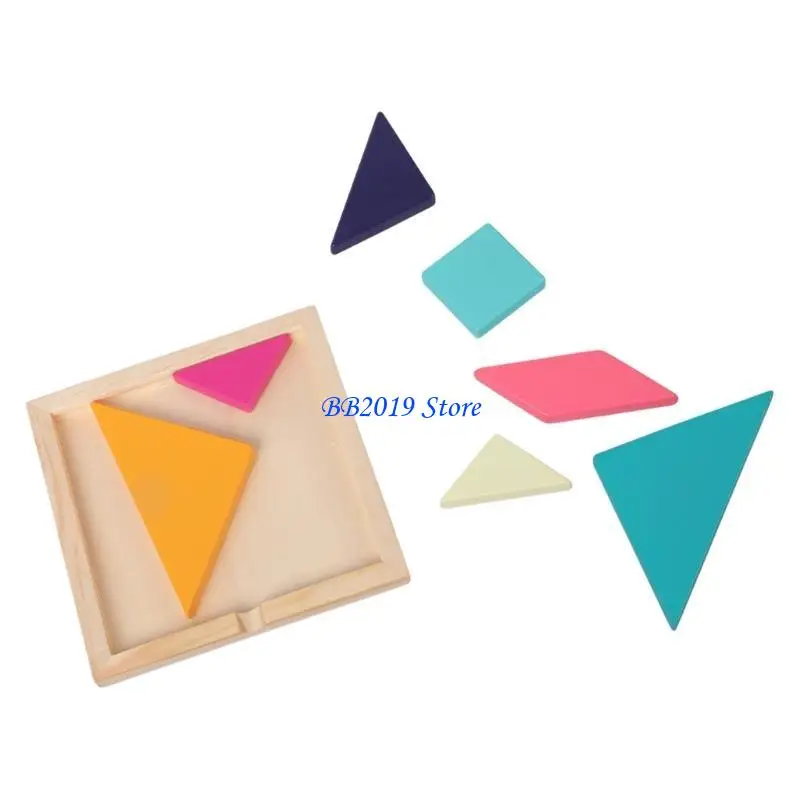 Q0KB Câu đố bằng gỗ Tangram đầy màu sắc Tangram Puzz