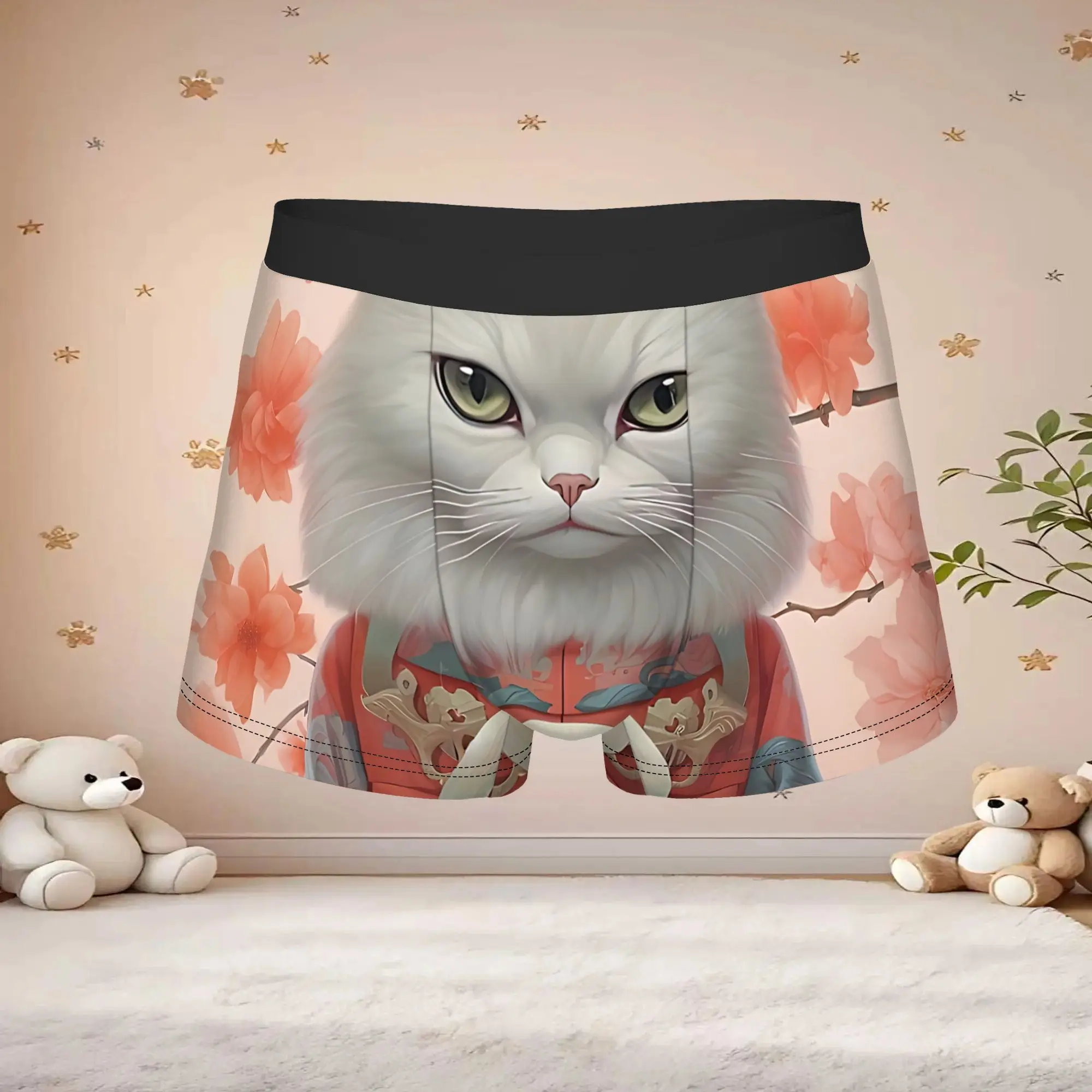 1pc Popular Pastel Samurai Cat Print boxers  adults  Homme Panties Men's Underwear Comfortable Shorts Boxer Briefs
