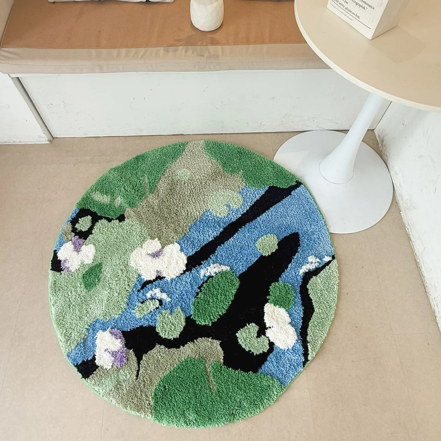 زنبق الماء بركة نمط معنقدة البساط جولة الأخضر الأزرق رقيق أشعث السجاد عدم الانزلاق ماصة حمام حصيرة غرفة المعيشة غرفة نوم الطبيعة #3