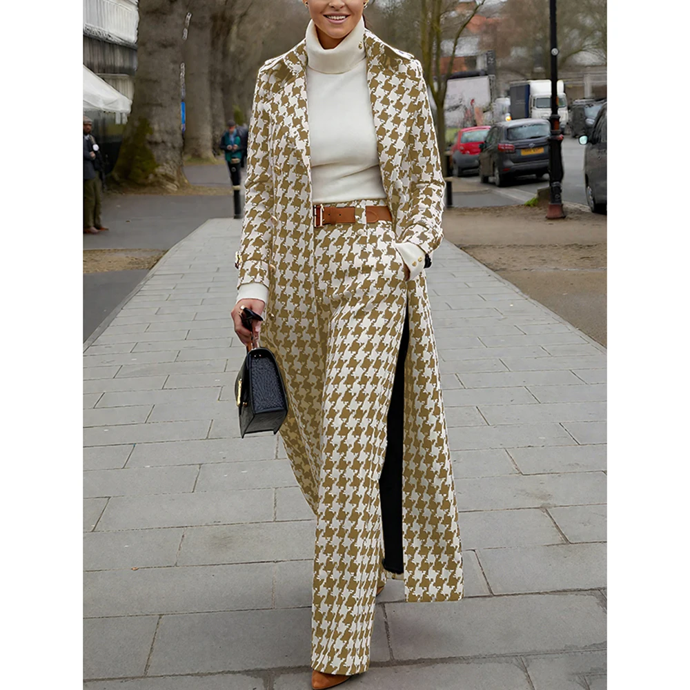 Hot Selling Pink Houndstooth Women Suits 2 Piece Peak Lapel Formal Casual Prom Party Pants Sets Blazer with Pants