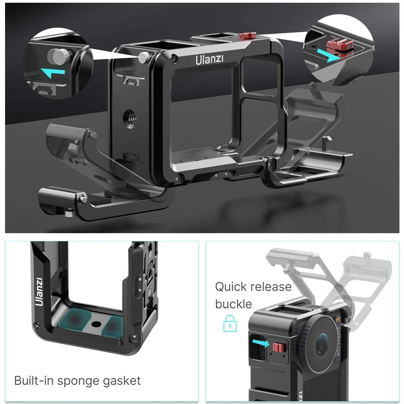 Ulanzi-DJI OSMO ACTION 3/4, jaula de Metal, GoPro de liberación rápida, montaje plegable con zapata fría, marco de protección completo