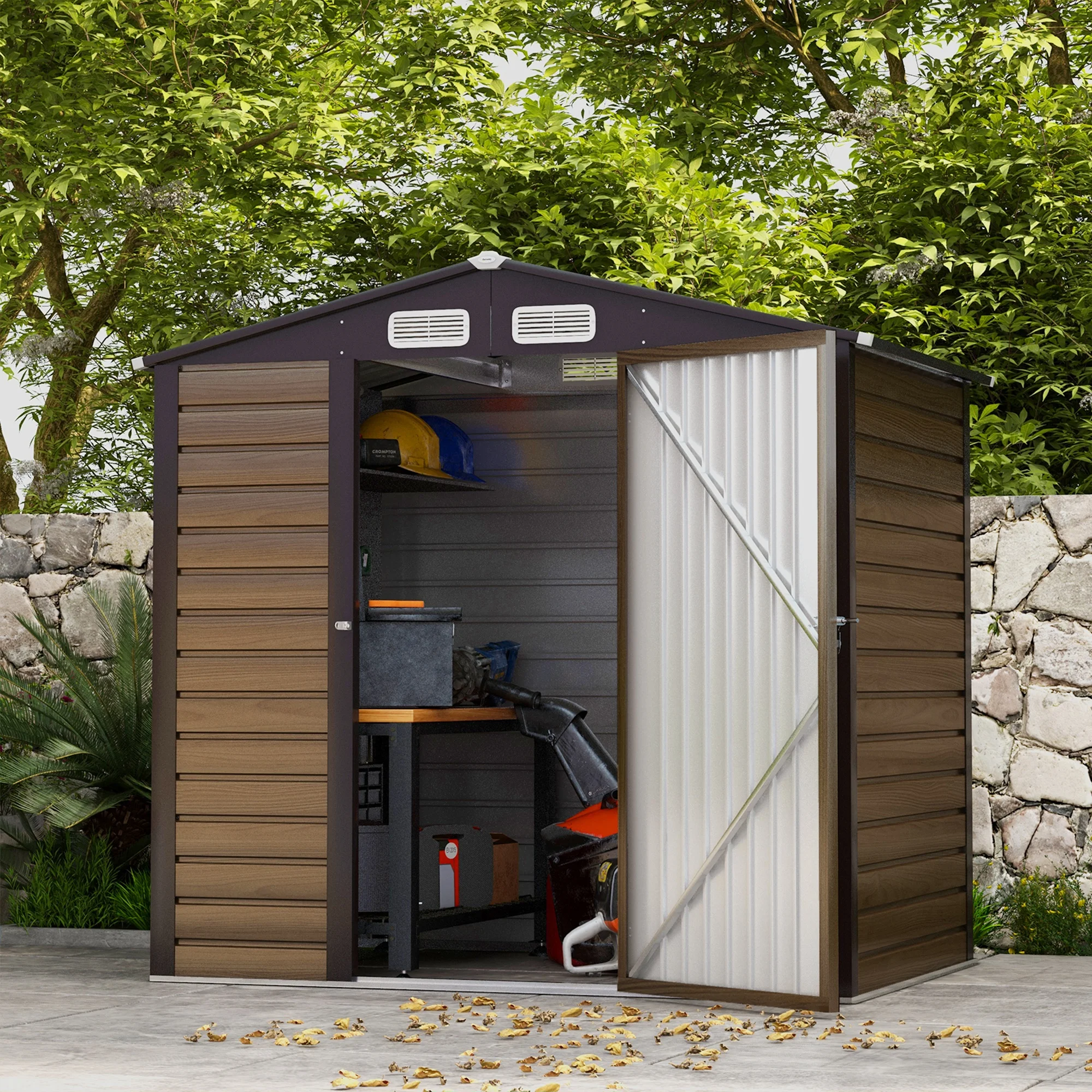 Outsunny Cobertizo de Jardín 190x131x188 cm con 2 Ventilaciones y Puerta Roble