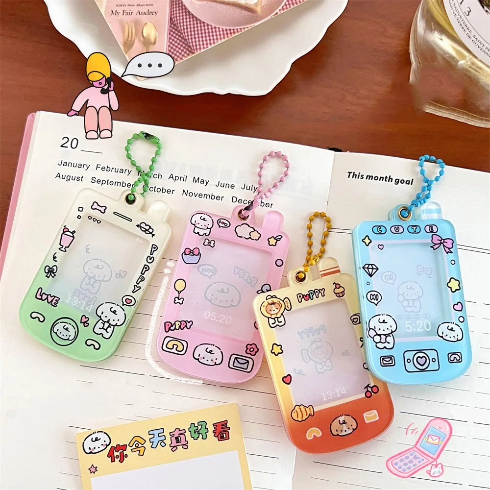 Mini Phone Shape Idol Card Holder Keychain Cartoon Cute Photocard Frame Pendant Creative Decoration Card Protective Case Keyring