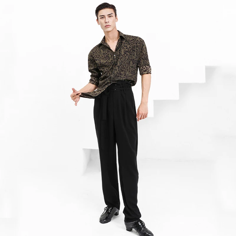 Men Latin Dance Pants Black Drawstring Trousers Chacha Samba Tango Latin Dance Clothes Ballroom Dancing Pants Dancewear