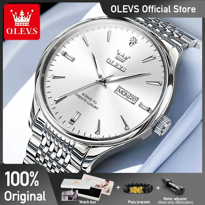 

OLEVS 2929 мужские часы простые оригинальные брендовые кварцевые часы водонепроницаемые светящиеся часы для мужчин двойной календарь дисплей мужские подарки