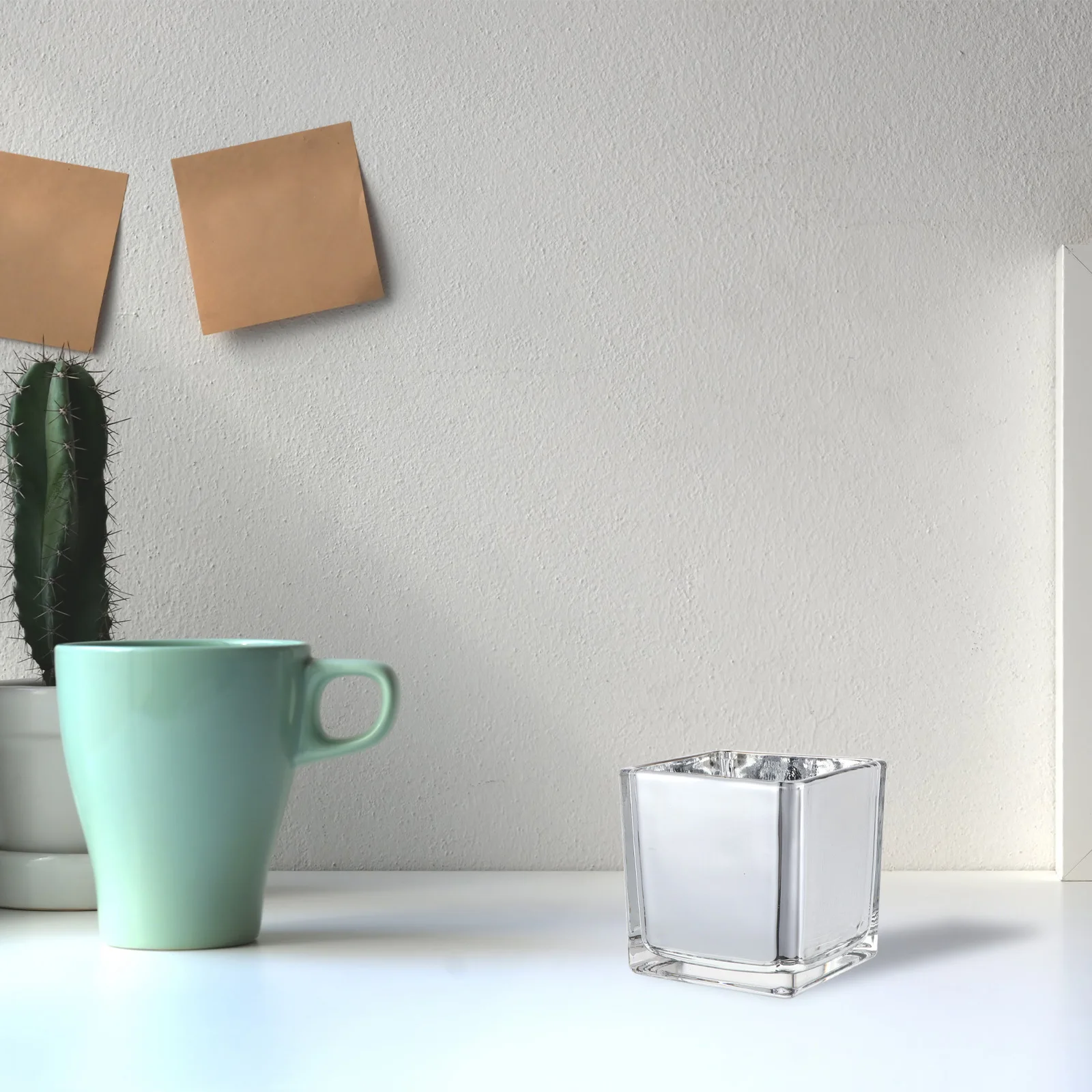 

1Pcs Electroplating Mirror Glass Candlestick Square Decorative Stand Home Party Succulent Flowerpot Candlestick Holder