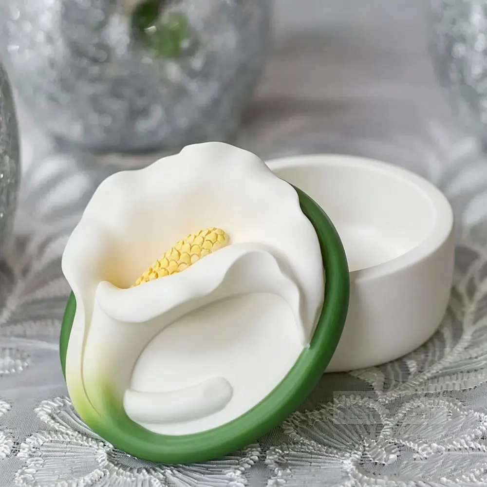 Calla Lily Flower Silicone Mold Storage Box for Epoxy Resin Plaster Clay, Candle Holder Jewelry Box, Home Decor DIY Tool