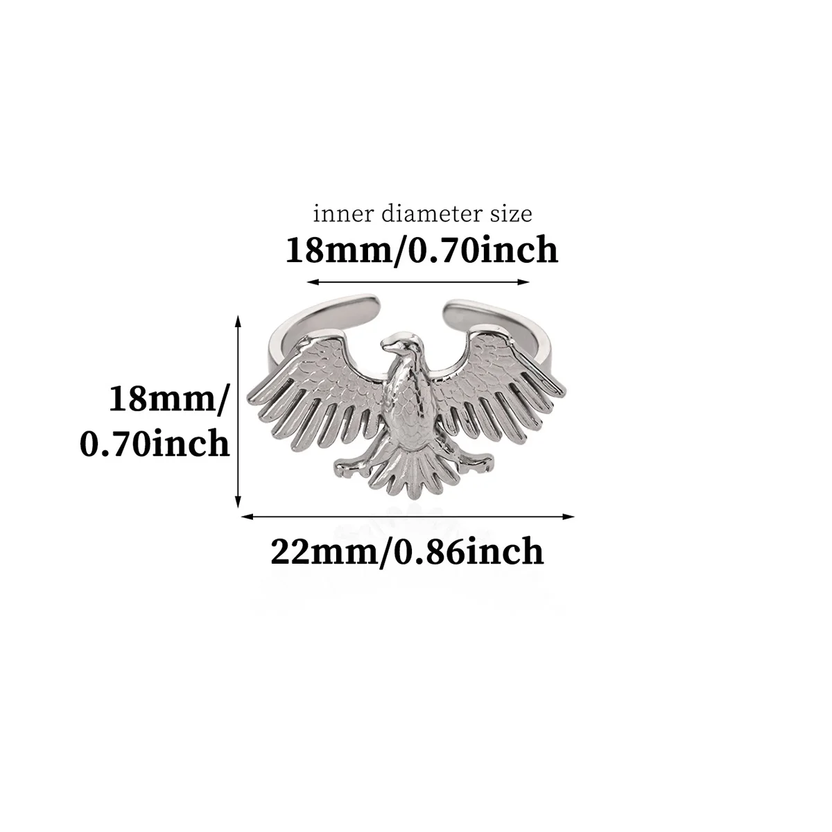 Goldfarbener Adler-Offener Ring aus Edelstahl, Fliegender Vogel, Falken, Verstellbarer Statement-Fingerring für Damen und Herren, Trendiger Tierschmuck – Detail 11