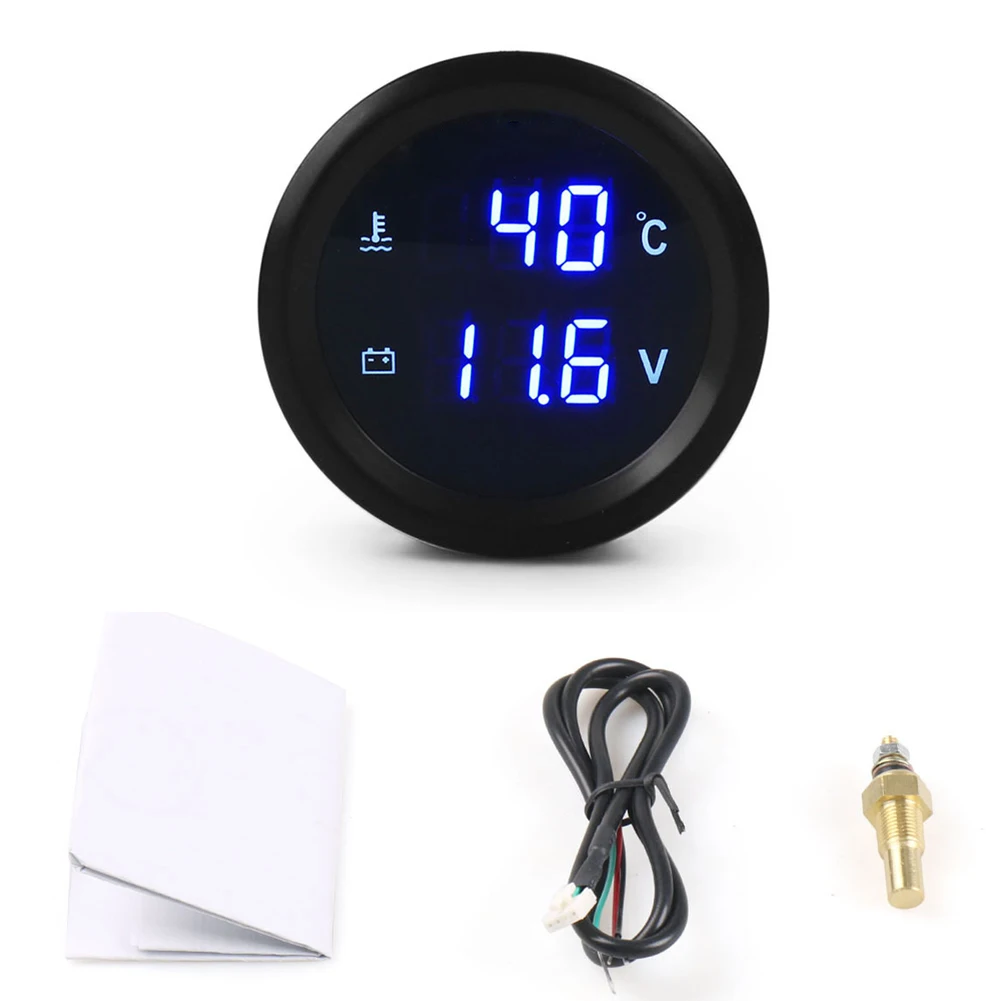 2 Inch 52mm Digital Water Temperature Voltage Gauge for 12 24V Vehicles with 1/8 NPT Thread Real Dual Readout Monitor