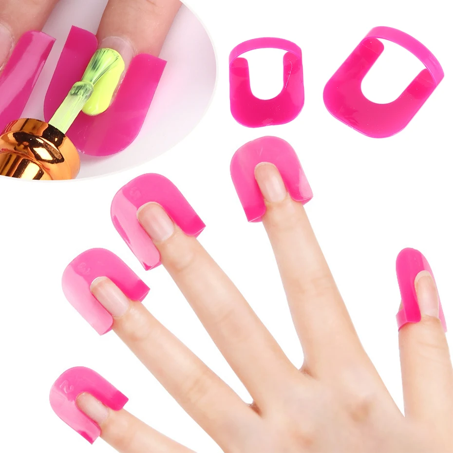 26pcs Nail Polish Edge Anti-Flooding Plastic Template Clip With French Sticker Reusable Spill Proof Manicure Protector Nail Tool