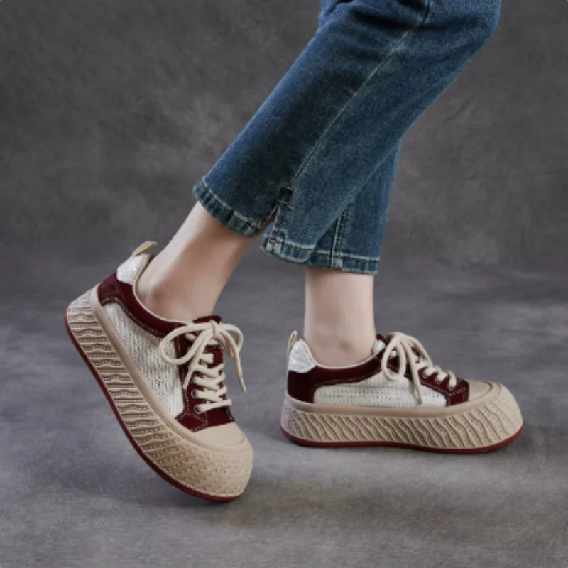 ZXRYXGS Real Cowhide Mesh Fashion Versatile Casual Sneakers Sandals Platform Elevator Shoes Breathable Women Trendy Shoes 2026