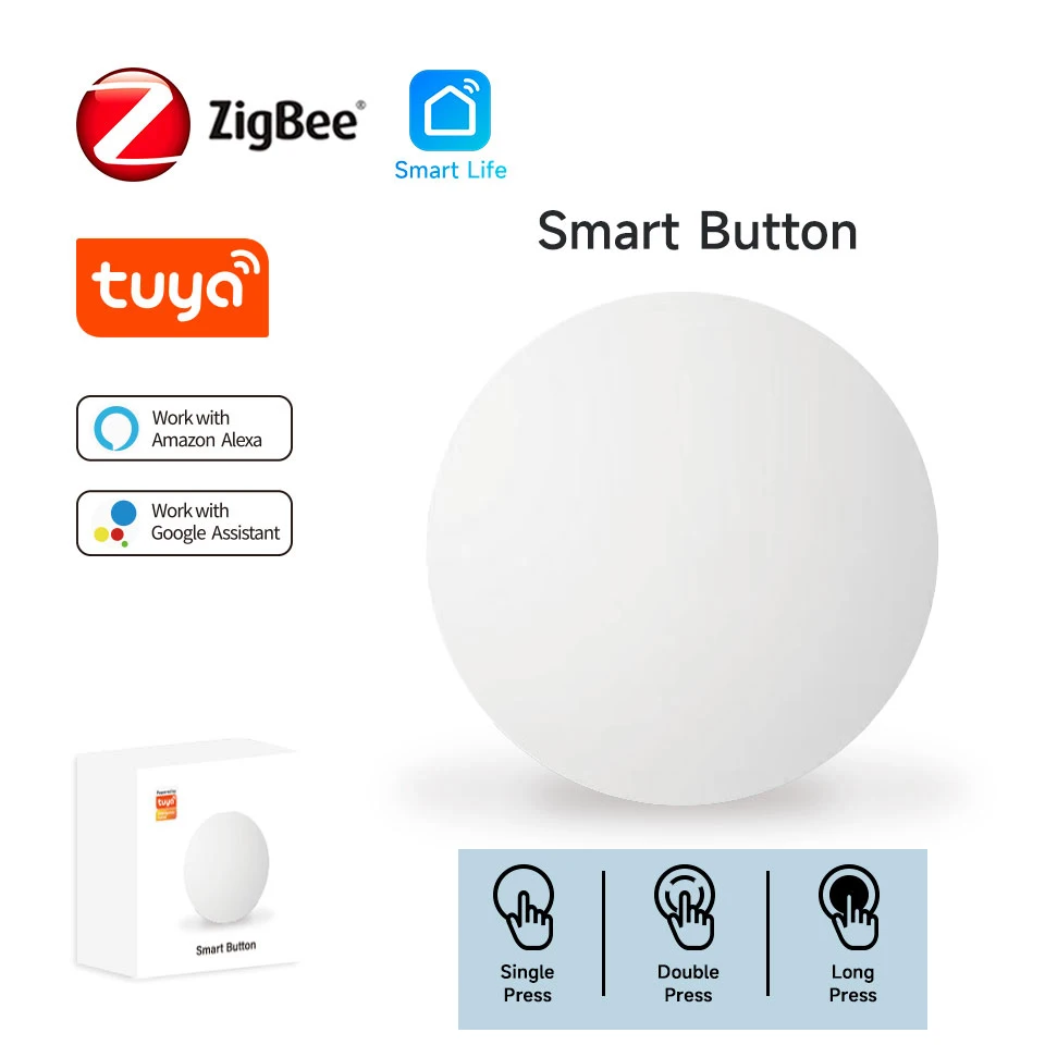 Tuya Zigbee 스마트 푸시 단추 무선 스위치, 배터리 포함, 리모컨 자동화 시나리오 스위치, Zigbee 게이트웨이 작동 