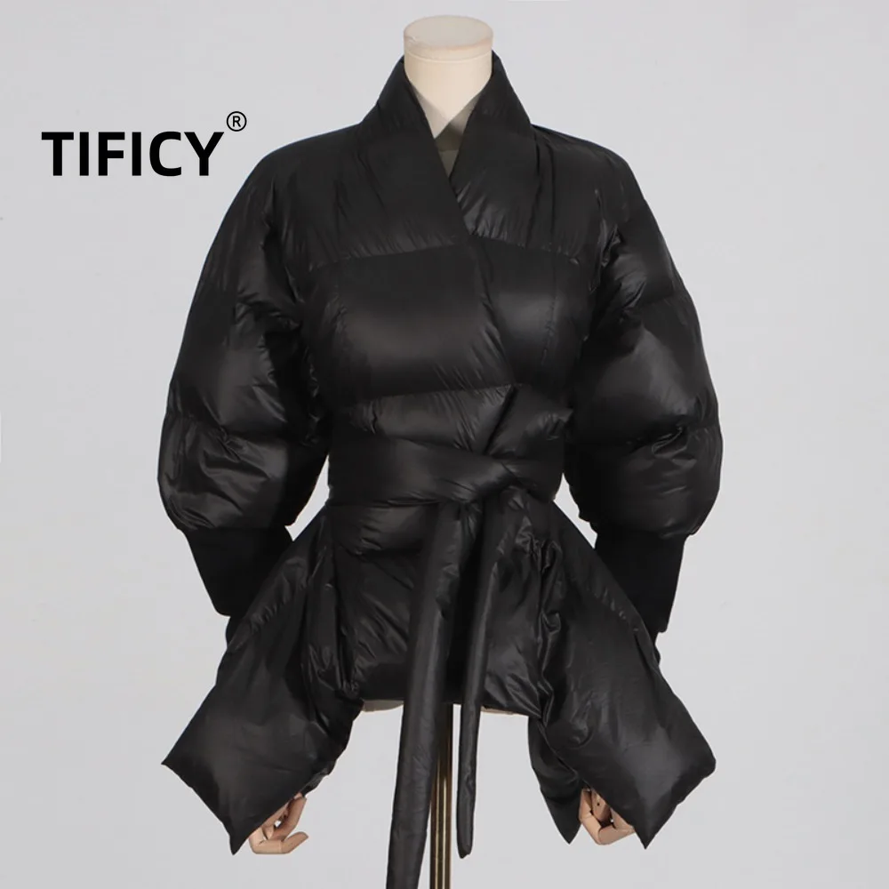 

TIFICY Wonter теплая стеганая куртка женская осенняя новая мода повседневный стиль облегающие пальто на шнуровке с длинными рукавами