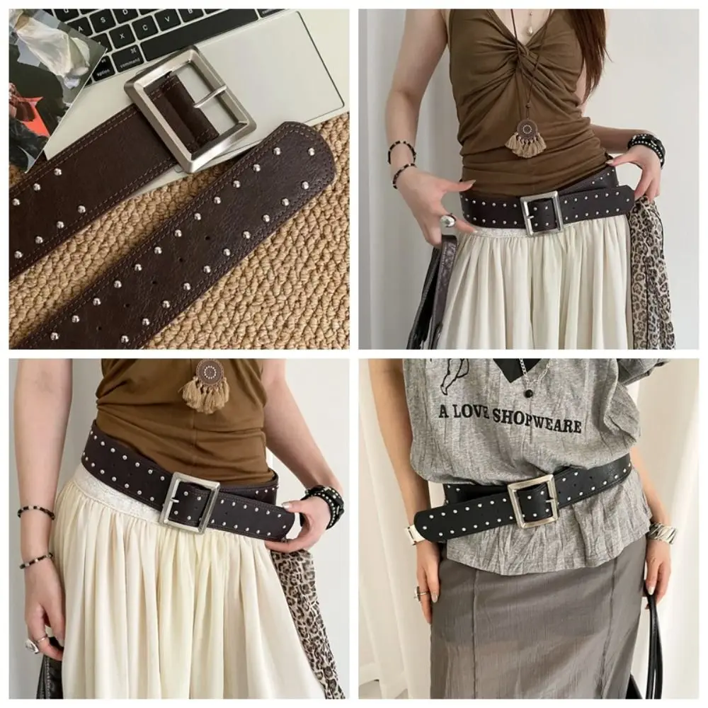 خمر مصمم واسعة حزام للنساء القوطية الشرير نمط برشام حزام الخصر Y2k فستان أمريكي حزام الجينز الفتيات حار