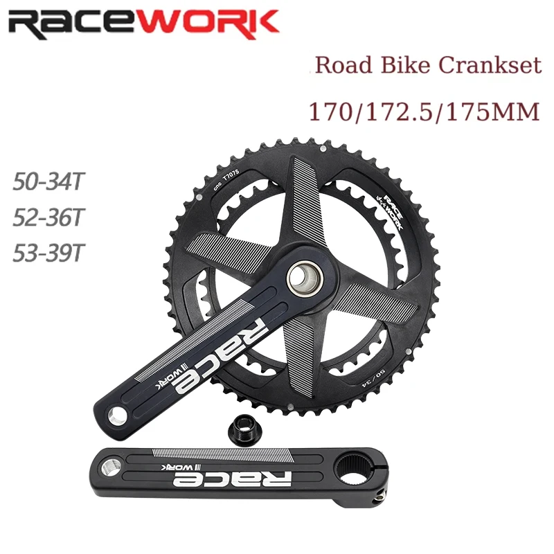 RACEWORK Road Bike Crank Set 10/11/12 Speed Single Disc Teeth 50-34T 52-36T 53-39T 170/172.5/175mm Suitable For Bike Parts