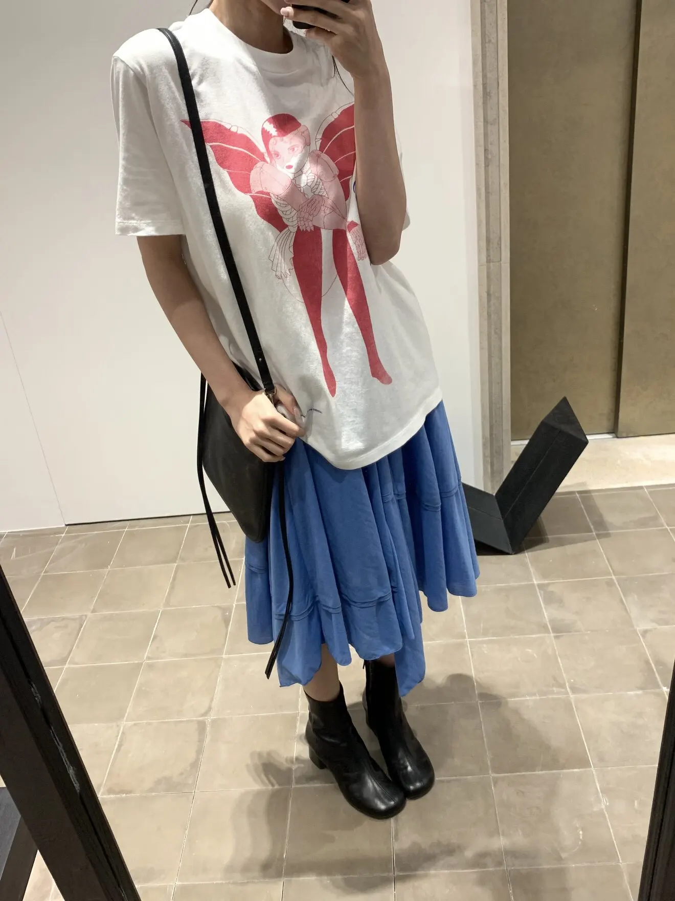 OL Style 26SS White Mechanical Angel Anime Printed Crew Neck Short Sleeve Casual T-Shirt