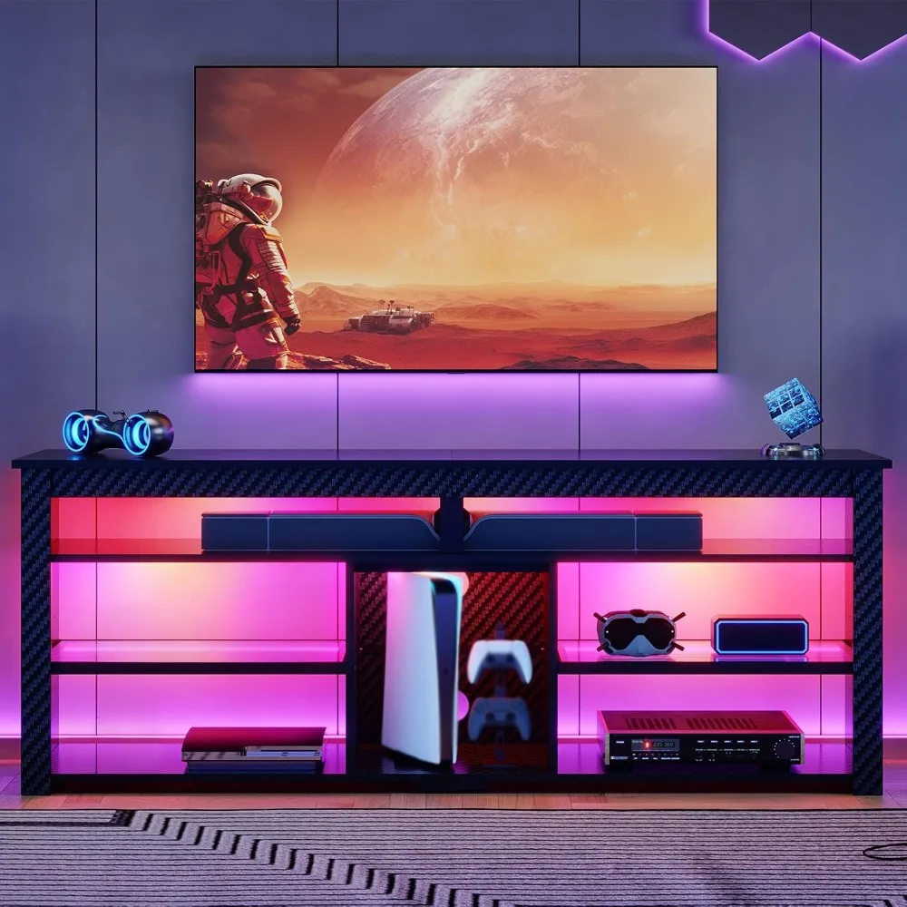 

TV Stand for 70 Inch TV, Tall Entertainment Center with 2 Led Lights, Gaming TV Console with Storage for PS5, Customized
