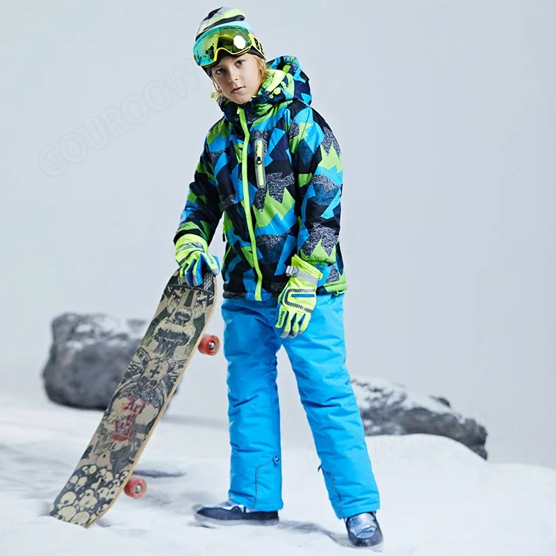 Kid Ski Suit Jumpsuit Waterproof Windproof Breathable Warm Children Winter Outdoor Sport Snowboard Boy Suit