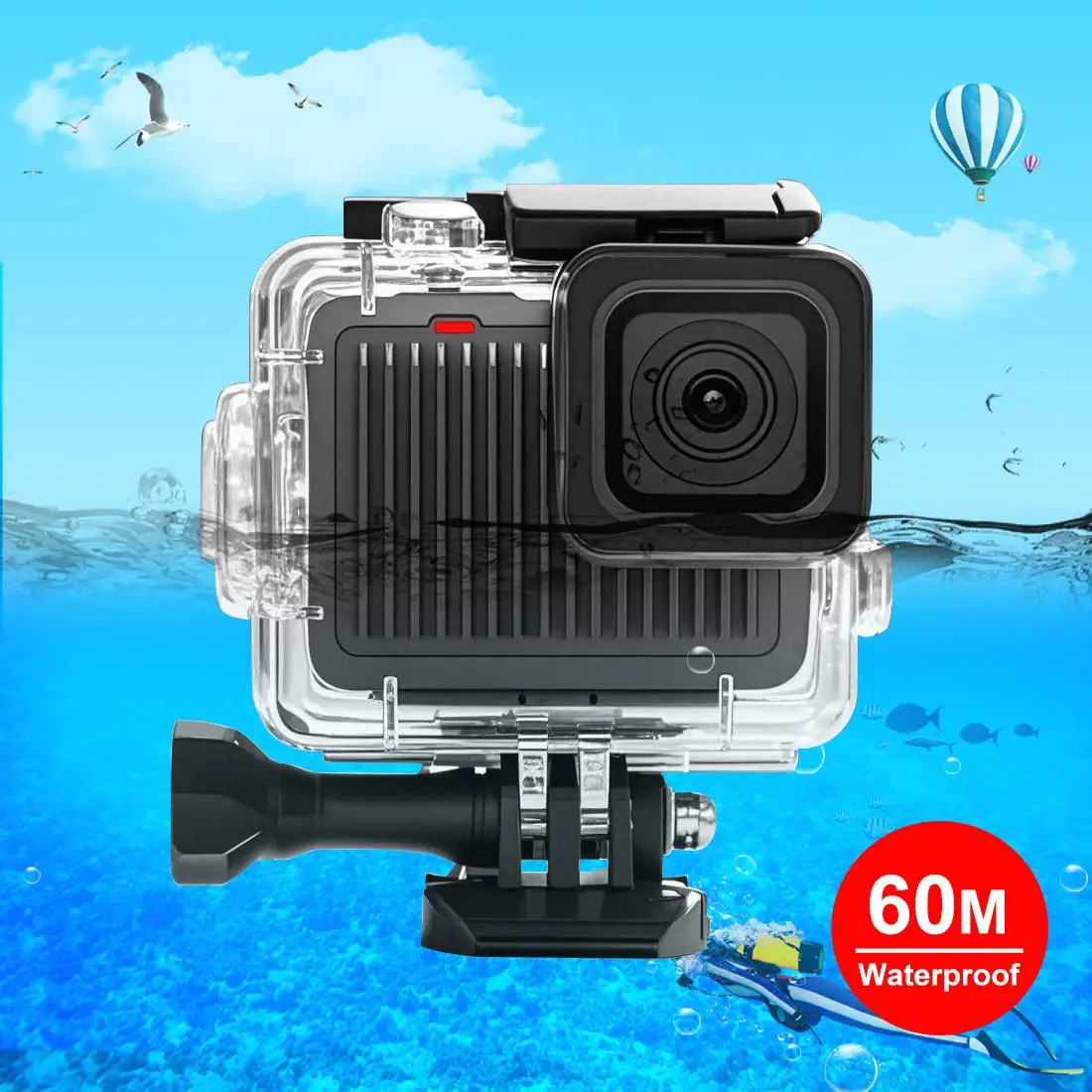 PULUZ 60 m/196 Fuß wasserdichtes Gehäuse für GoPro HERO 4K 2024, schützendes Unterwasser-Tauchgehäuse und Schnalle, Basic-Halterung und Schraube