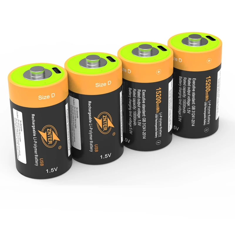 

4pcs/lot ZNTER 1.5V 15200mWh Rechargeable Battery D Lipo LR20 Battery for RC Camera Drone Fast Charge via Type C Cable