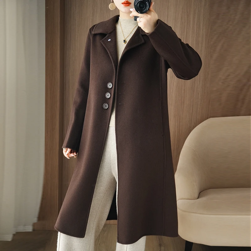 

New Korean double-sided cashmere coat for autumn and winter, women's long style, lazy and luxurious woolen woolen coat