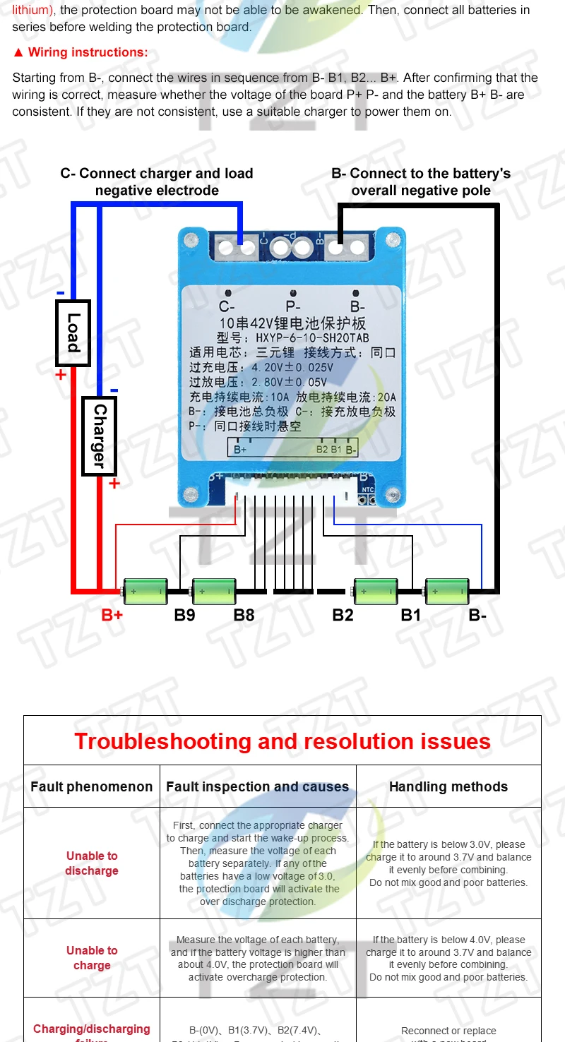 TZT 1/3 Stück 7S 8S 9S 10S 3,7V 20A BMS 29,4V/33,6V/37,8V/42V Li-Ionen Ternäre Lithium-Batterie-Schutzplatine mit Balancer/NTC – Detail 5