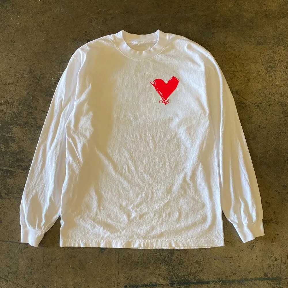 

Pure Cotton Long Sleeve T-Shirt 300g Heavyweight Miao Love Heart Design for Men And Women Couple Tops Autumn Fashion