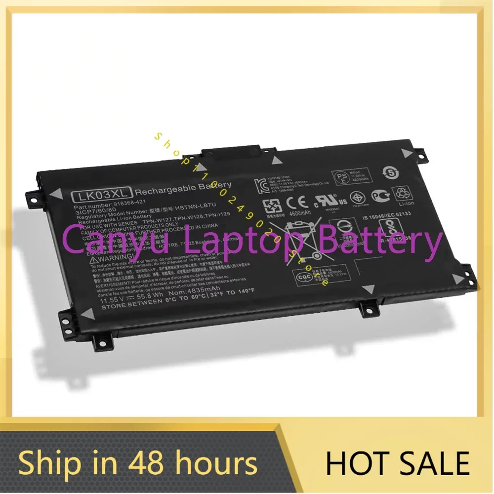 

2024 Battery LK03XL For HP Envy 15 x360 15-bp 15-cn TPN-W127 W128 W129 W132 W134 HSTNN-LB7U HSTNN-UB7I HSTNN-IB8M LB8J 55.8Wh