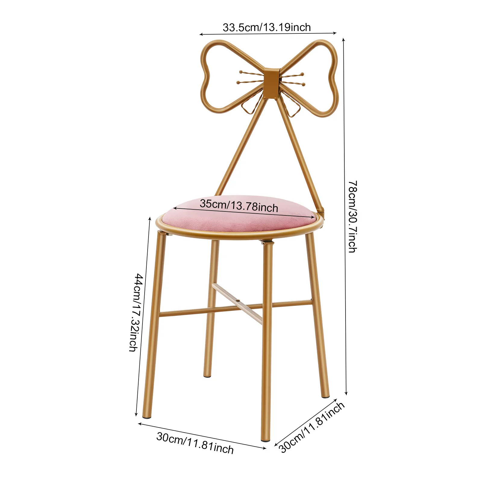 Pink Bow Backrest Princess Chair Modern Butterfly Shaped Armless Makeup Vanity Chair with Metal Frame & Sponge Cushion