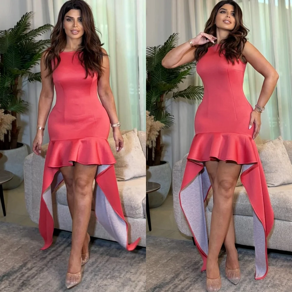 

Customized Mermaid Soft Red Satin Evening Dresses Fashion O-Neck Sleeveless Celebrity Gowns Exquisite Special Occasion Gowns