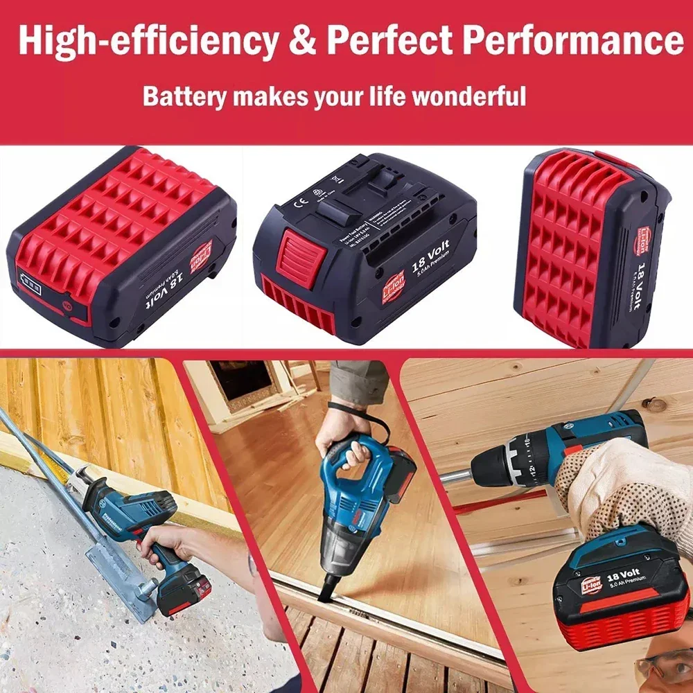 

✅BAT610G+AL1820CV for Bosch professional 18V 12.0AH Li-ion battery replacement with LED & for Bosch quick charger 14.4V-18V