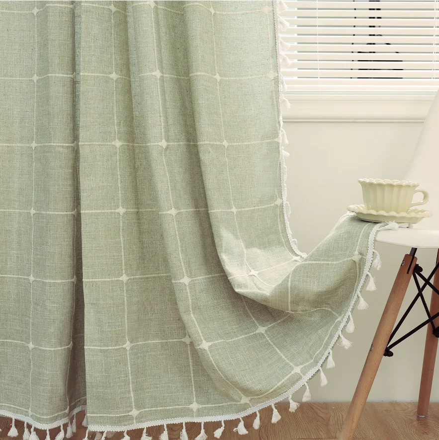 Checkered Shower Curtain Large Jacquard Tassel Shower Curtain Thickened Bathroom Bathroom Curtain Partition Curtain