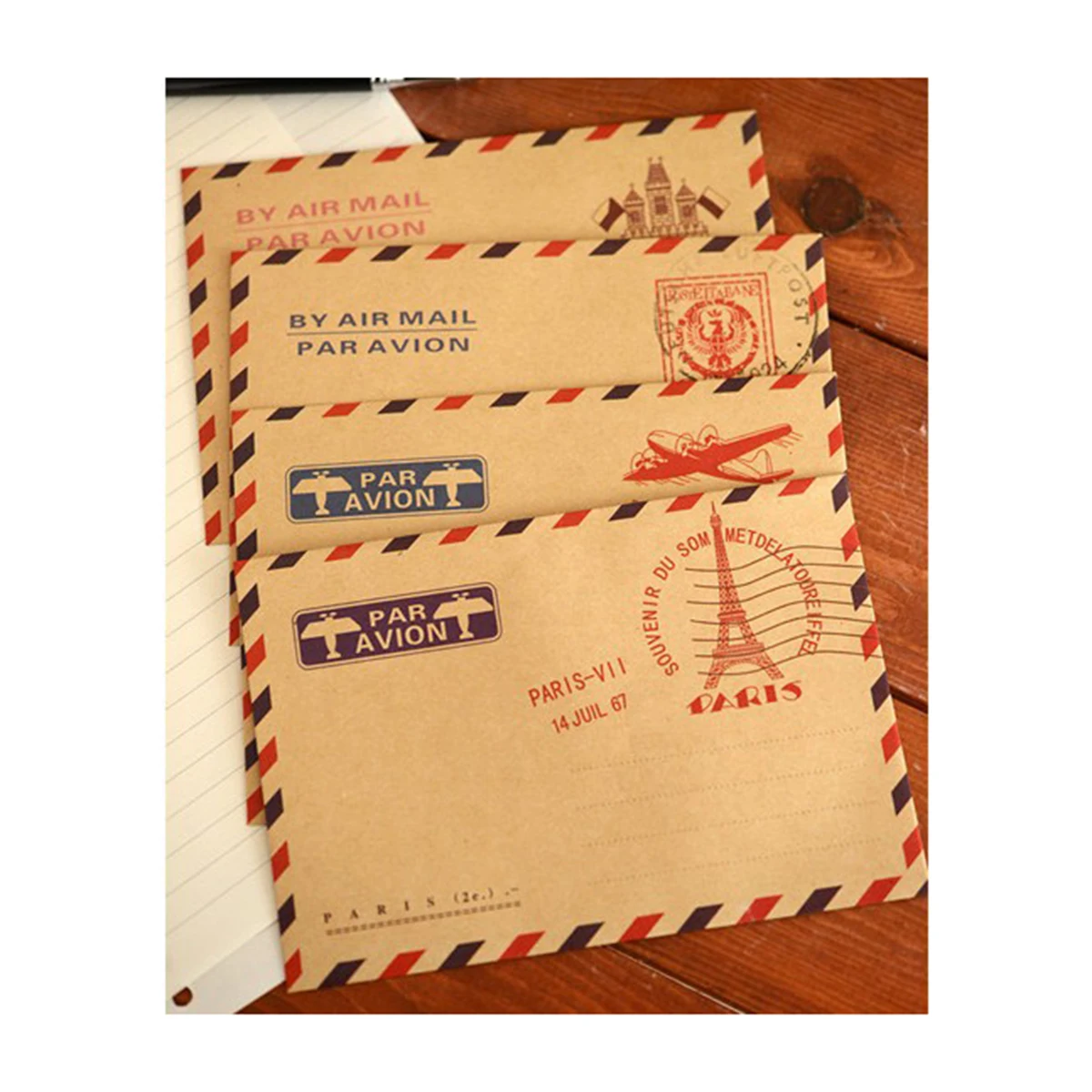 

10pcs Retro Envelopes Brown Red Airplane Pattern Kraft Paper For Postcards Storage Biodegradable Reusable